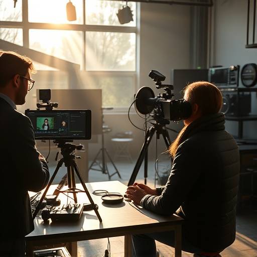 A behind-the-scenes shot of editors collaborating in a post-production suite at Aurora Visuals Studio.