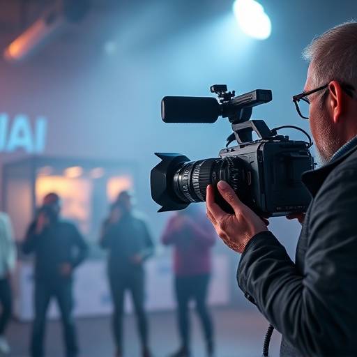 Camera operator filming a dynamic scene for a marketing video campaign.