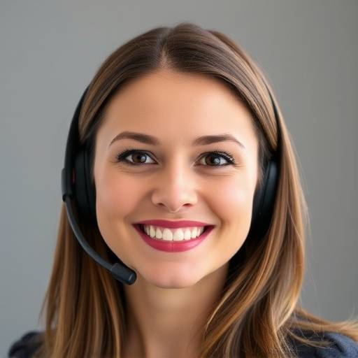 Chloe Davis, Head of Client Relations, talking on a headset and smiling warmly.
