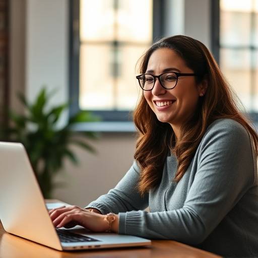 Elena Garcia, Marketing Manager, reviewing analytics on a laptop and smiling.