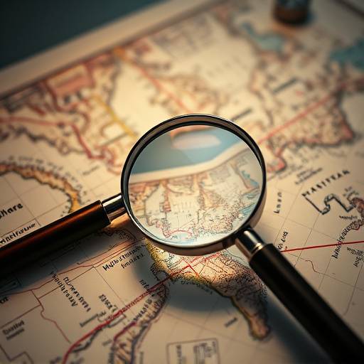Magnifying glass over a map, representing location scouting service.